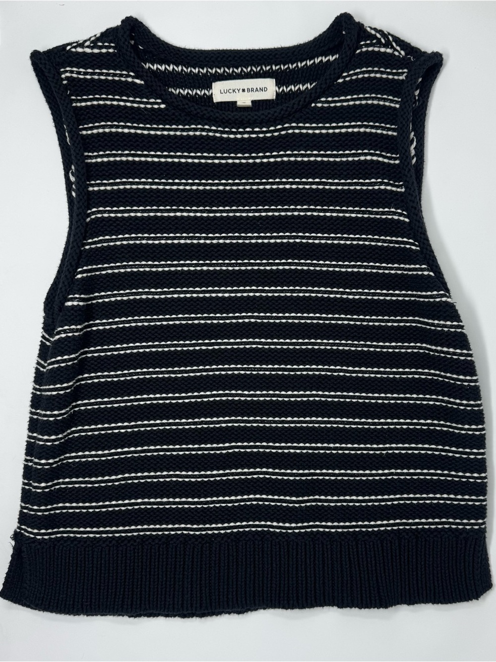 Lucky Brand Black and White Striped Sleeveless Knit Tank